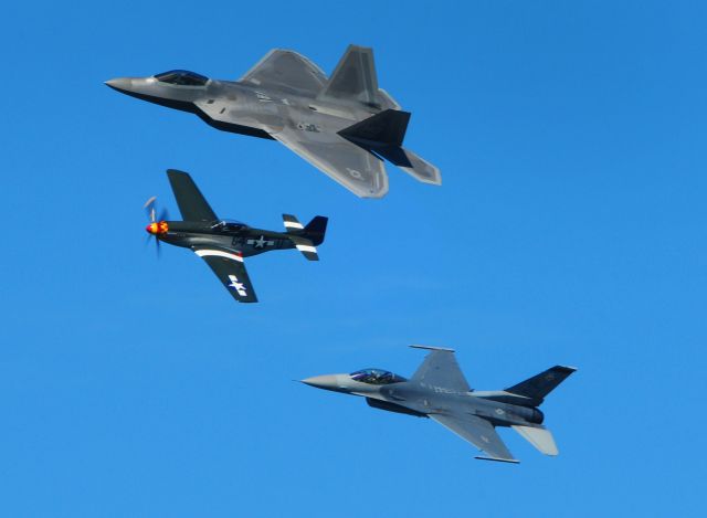 — — - U.S.Air Foce heritage dress fly-by, Capitol Air Show 2012, rancho Cordova, Ca.