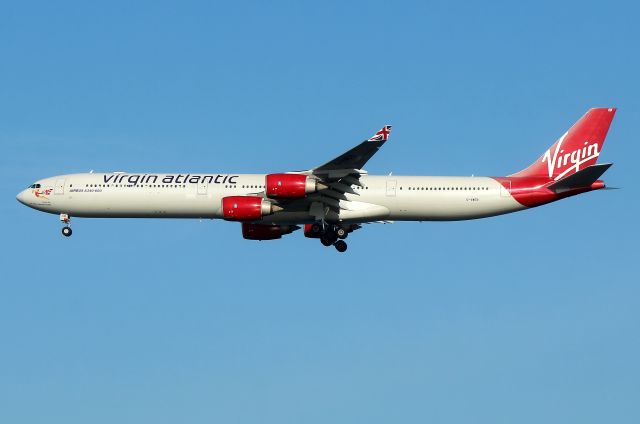 Airbus A340-600 (G-VWEB) - Surfer Girl arriving from London