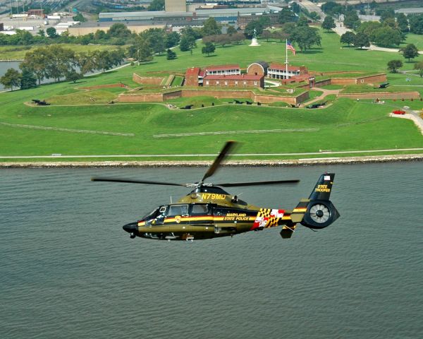 VOUGHT SA-366 Panther 800 (N79MD) - A Maryland State Police AS-365 Dauphin 2 near Fort McHenry, Maryland.