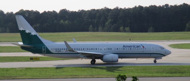 Boeing 737-800 (N916NN) - Reno Air retro in from MIA at RDU on a hot, smoke-filled day.