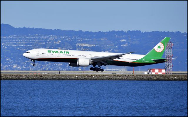 BOEING 777-300ER (B-16740) - B-16740 EVA Air 18br /Airline EVA Air "Eva"br /From:br /Taiwan Taoyuan Int'l - TPEbr /to:br /San Francisco Int'l - SFObr /11h 3m total travel timebr /6,600 miles br /Speed Filed: 571 mphbr /Altitude Filed: 37,000 ft.br /BOEING 777-300ER (twin-jet) (B77W)