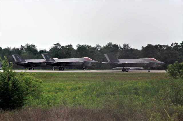 Lockheed F-35C — - VMFA-122 Marine Attack Squadron from Yuma AZ taking the runway at Volk Field Central Wisconsin. 