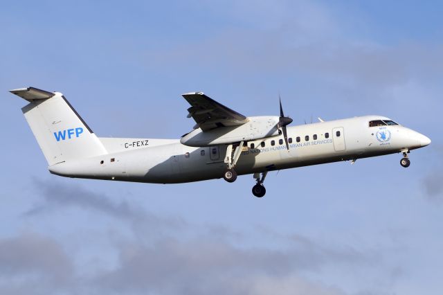 de Havilland Dash 8-300 (C-FEXZ) - Short final for runway 23 coming from Dakar - Blaise Diagne (GOBD/DSS), Senegal via El Aaiun -Laayoune -Hassan I (GMML/LAY), Western Sahara as VAL811/VC811. «United Nations Humanitarian Air Services ».Operating for The United Nations World Food Program-WFP .Unexpected and pleasant visit.