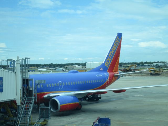 Boeing 737-700 (N7735A) - A Southwest Airlines Boeing 737-700 at Houston Hobby Airport (KHOU) on August 28, 2014. N7735A was getting ready for a flight to Newark Liberty International Airport (KEWR).