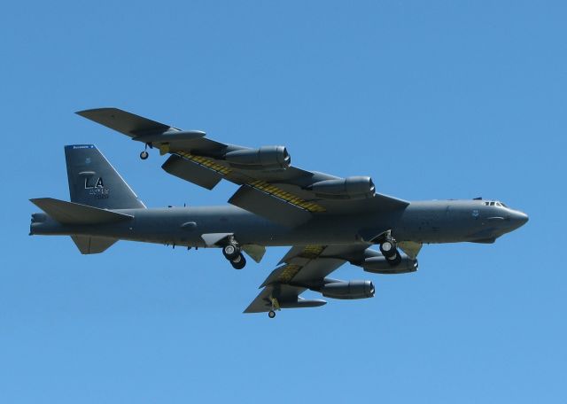 Boeing B-52 Stratofortress (61-0020) - At Barksdale Air Force Base. Notice the fuel receptacle doors are in the open position above the cockpit. Malfunction or forgot to shut them?