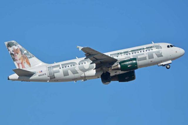 Airbus A319 (N920FR) - Frontier Airbus A319-111 N920FR Carl the Coyote at Phoenix Sky Harbor on December 22, 2017.