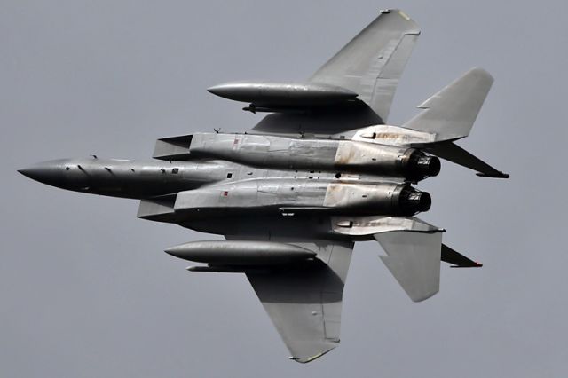 McDonnell Douglas F-15 Eagle — - Banking hard after a run-in-and-break