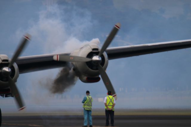 VH-AEG — - Connie starting up the port outer engine