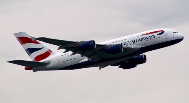 Airbus A380-800 (G-XLEC) - Speedbird A380 on departure from runway 15R at Boston headed for Heathrow.