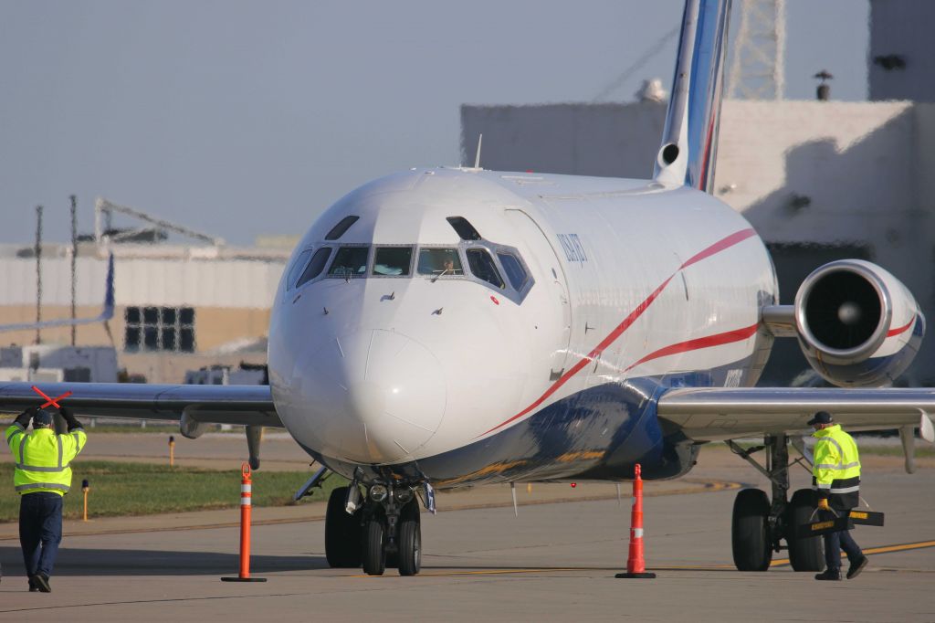 McDonnell Douglas DC-9-30 (N327US) - N327US, a USA Jet DC-9-33 (F) parking on the South Cargo Ramp at KCLE on 19 Nov 2020.
