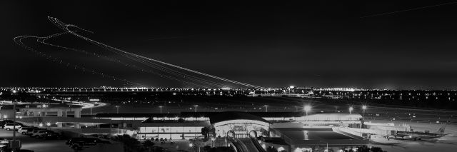 — — - Time exposures of Four Takeoffs. Best seen at full size.