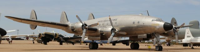 Lockheed EC-121 Constellation (48-0614) - Pima Air & Space Museum, Tucson, AZ, 21 Apr 18.  More from their website:br /br /Manufacturer: LOCKHEEDbr /Markings: 7167th Special Air Missions Squadron, Wiesbaden Air Base, Germany, 1951br /Designation: C-121Abr /Serial Number: 48-0614br /br /LOCKHEED C-121A CONSTELLATIONbr /After the commercial success of the L-049 Constellation, Lockheed produced a slightly improved version designated L-749. This aircraft attracted the attention of the U.S. Air Force, which bought ten of them for long-range VIP transports and designated them VC-121A. The new transports proved to be very popular and regularly carried high-ranking Generals and Presidents.br / br /Dwight D. Eisenhower had two different VC-121As assigned as his personal transports at different times. This aircraft was the first. It served him during his time as the SHAPE commander in the early 1950s. All of Eisenhowers Connies were called "Columbine" after the state flower of Colorado. The second VC-121A served "Ike" when he was President of the United States. Eisenhower also used one of the larger L-1079 (VC-121E) Connies as his third "Columbine" during his second term as President.