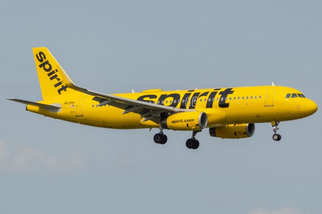 Airbus A320 (N639NK) - Spirit 1003 is on short final to DFW's Runway 18R arriving 55 minutes late from Las Vegas. This photo was taken May 16, 2022 at 4:59 PM CDT with Nikon D3200 at 220mm.