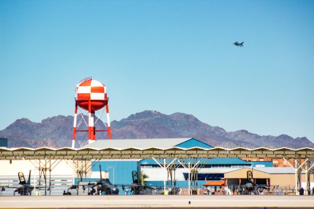 Lockheed F-16 Fighting Falcon — - An F-16 on base for runway 11L over the F-16 guard station in Tucson Arizona.br /br /a rel=nofollow href=http://www.ThePilotsEye.comwww.ThePilotsEye.com/a