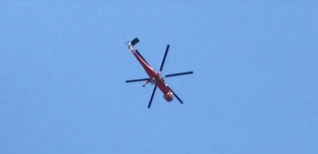 — — - SIkorsky S-64 Skycrane heading northwest over Muskingum County, Ohio.