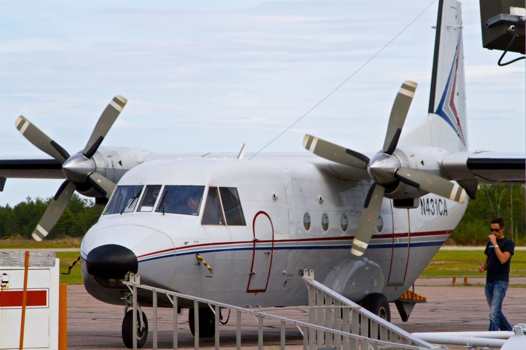 NURTANIO Aviocar (N431CA) - Casa Aviocar parked on the apron after a full afternoon of lifting Canadian Forces parachutists for drops onto Pembroke Airport (under contract?).  June 20, 2013
