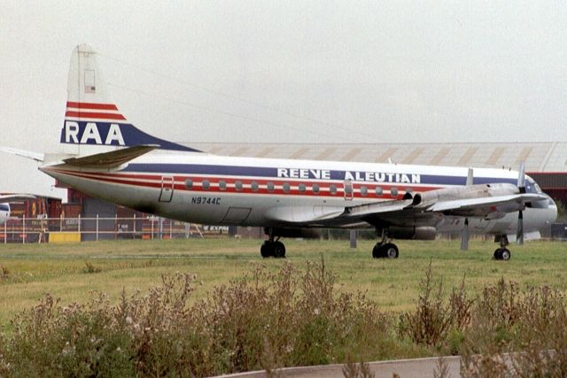 Lockheed L-188 Electra (N9744C) - Seen here in Sep-02 but actually reregistered G-LOFH 28-Aug-02, transferred to USA 17-Feb-03 when it became N4HG then reregistered C-FIJV 27-May-11 for Buffalo Airways.