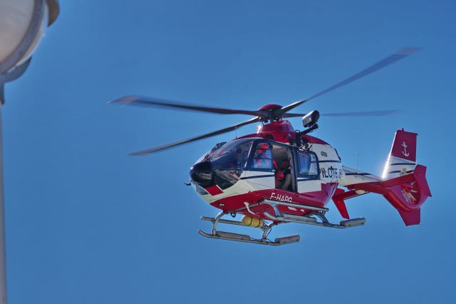 F-HAPG — - “Helitreuillage”: Picking up a ship-pilot by helicopter, as seen from on board the Holland America Line’s cruiseship  MS Prinsendam, leaving the Gironde river outbound to open sea.