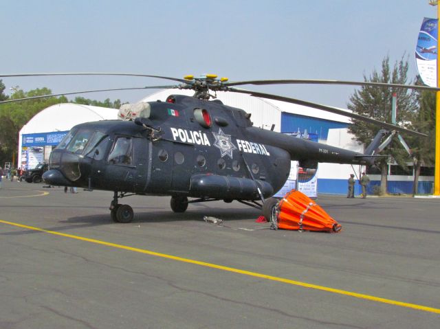 SIF201 — - Former Federal Police (PF) helicopter Mil Mi-17-1V PF-201 MSN 312M82 now in the fleet of National Guard (GN) on display in aerial firefighting configuration during the open day in trade show "FAMEX 2019" at Santa Lucia AB (04/2019).