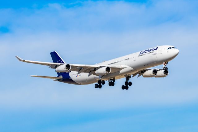 Airbus A340-300 (D-AIGU) - Lufthansa A340-300 landing at DFW on 12/25/22. Taken with a Canon R7 and Tamron 70-200 G2 lens.