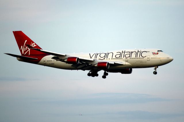 Boeing 747-400 (G-VROC) - Virgin 1 Heavy (Mustang Sally) arriving after being diverted from Newark due to weather