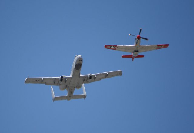 — — - A10 & P51 heritage flight at Seafair, Seattle, 8-1-2008.