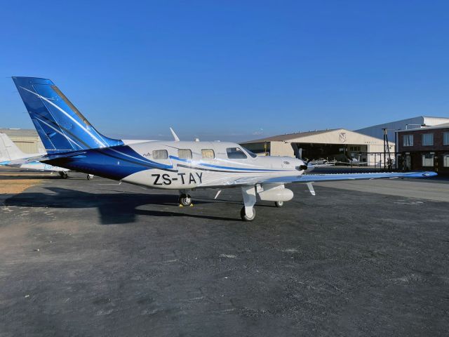 Piper Malibu Meridian (ZS-TAY) - 30 MAR 2022. Off to a ferry flight to Germany shortly. Photo courtesy of Capt. JF Naudé.