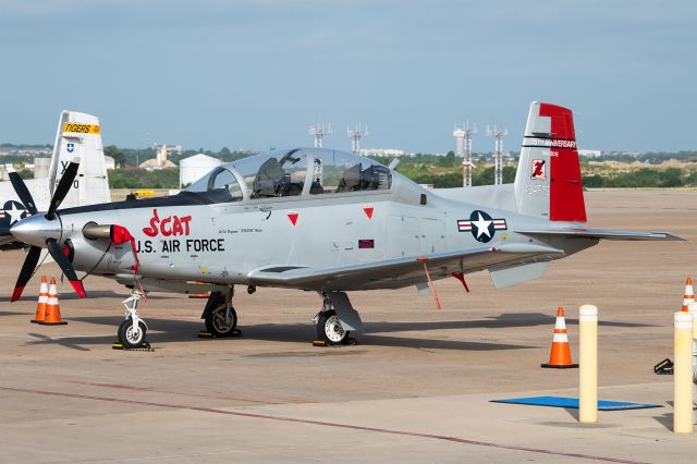 Raytheon Texan 2 (01-3603) - This T-6A Texan II of the 47th FTW out of Laughlin AFB sports the paint job of legendary "triple ace" Brigadier General Robin Olds' P-51 Mustang from World War II.