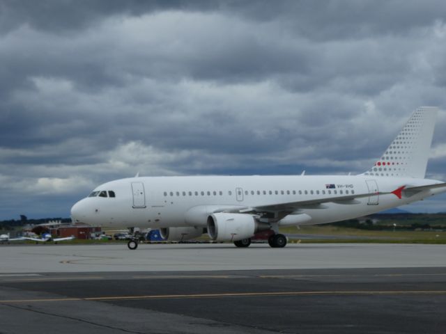 Airbus A319 (VH-VHD) - Unusual visitor to Launceston, due to runway works at Hobart(YMHB).br /The summer Antarctic flights were operated out of Launceston in December 24.