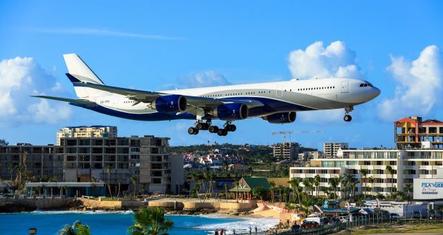 Airbus A340-500 (CS-TFX) - Hifly operating for Air France with CX-TFX A340-500 from Paris to St Maarten.