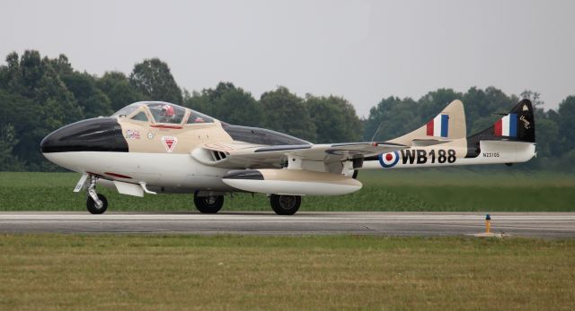 F+W EMMEN Vampire (N23105) - A 1959 model De Havilland DH-115 Vampire on its landing roll after performinge at the 2023 North Alabama Airfest at Pryor Field Regional Airport, Decatur, AL - June 10, 2023.