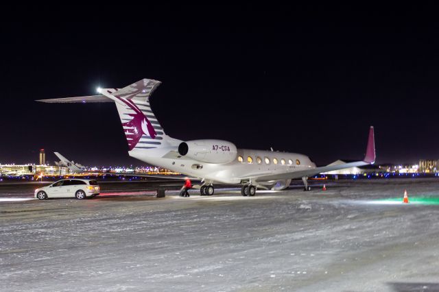 Gulfstream Aerospace Gulfstream G650 (A7-CGA) - Qatar Executive G650 sitting on the Signature Ramp after a flight from Malaysia. 