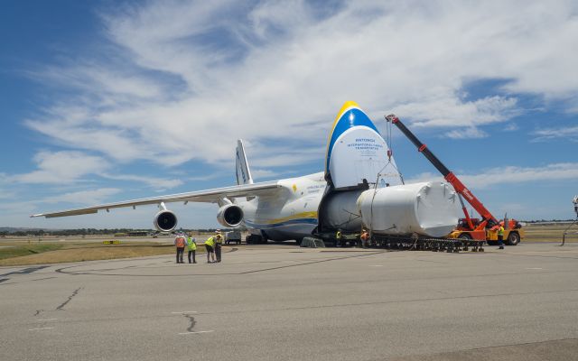 Antonov An-12 (UR-82008) - The Antonov came to Adelaide to deliver a 737 simulator to the RAAF